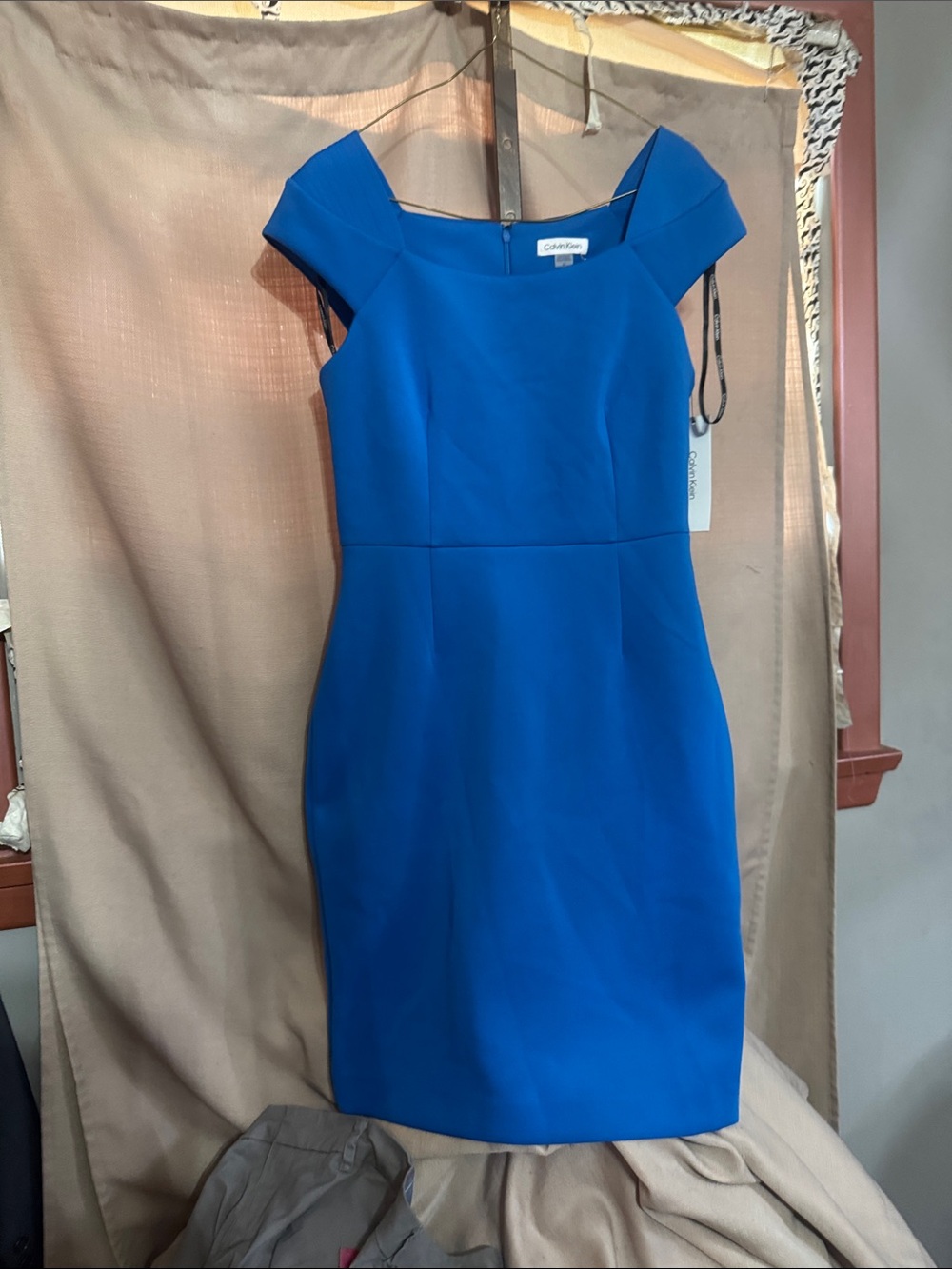 Calvin Klein Cobalt Blue Off-Shoulder Sheath Midi Dress-S-19-7